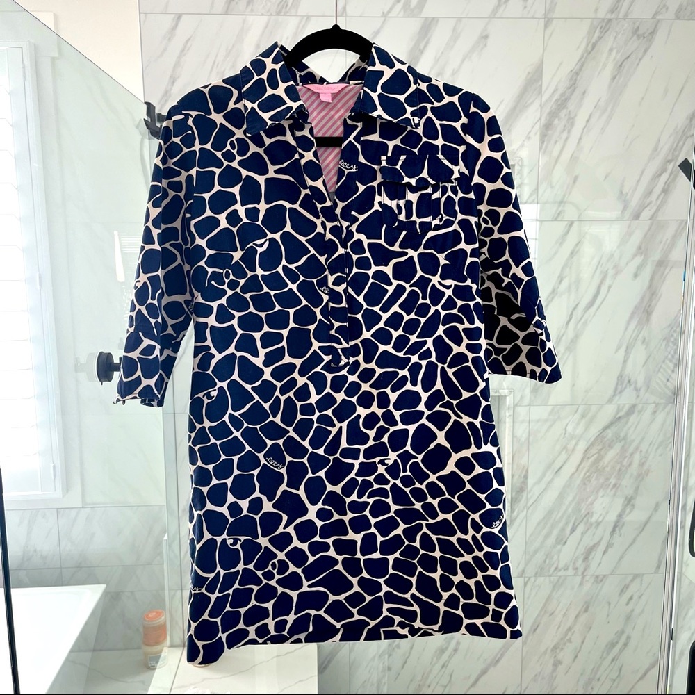 Lilly Pulitzer navy shirt dress - short size 0 hemmed to fit 5’4” or shorter